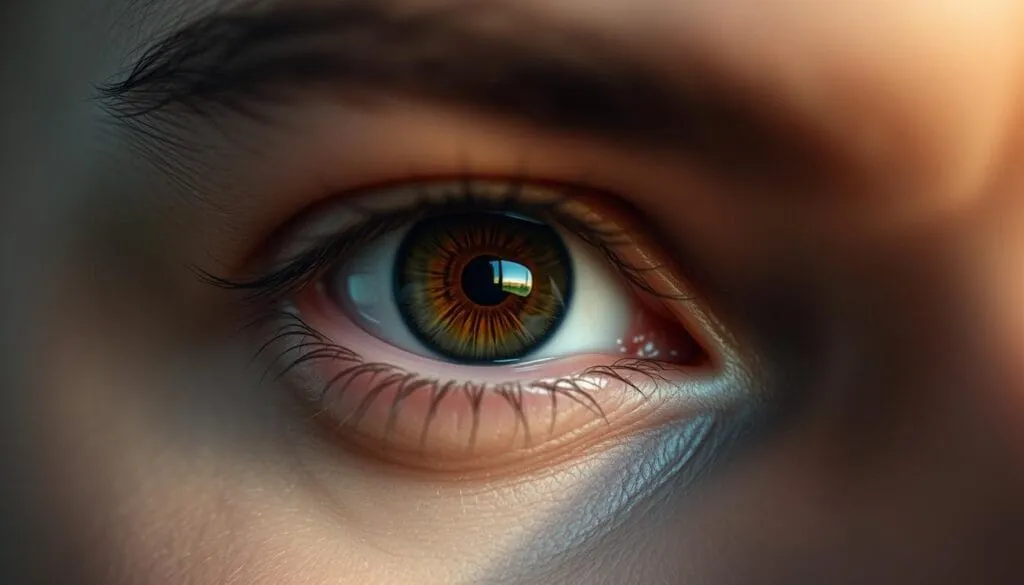 A captivating close-up of a human eye, its iris fixed intently on the viewer. The eye is captured in crisp, high-resolution detail, with the delicate lashes and intricate patterns of the iris rendered with striking clarity. The lighting is soft and diffused, creating a sense of depth and dimensionality, and the background is blurred, keeping the focus firmly on the eye. The expression is one of intense concentration, conveying a sense of immersion and engagement, as if the viewer is being drawn into the subject's gaze. The overall mood is one of introspection and connection, perfectly capturing the theme of "Immersion and Interaction: From Gaze to Intuitive Control".