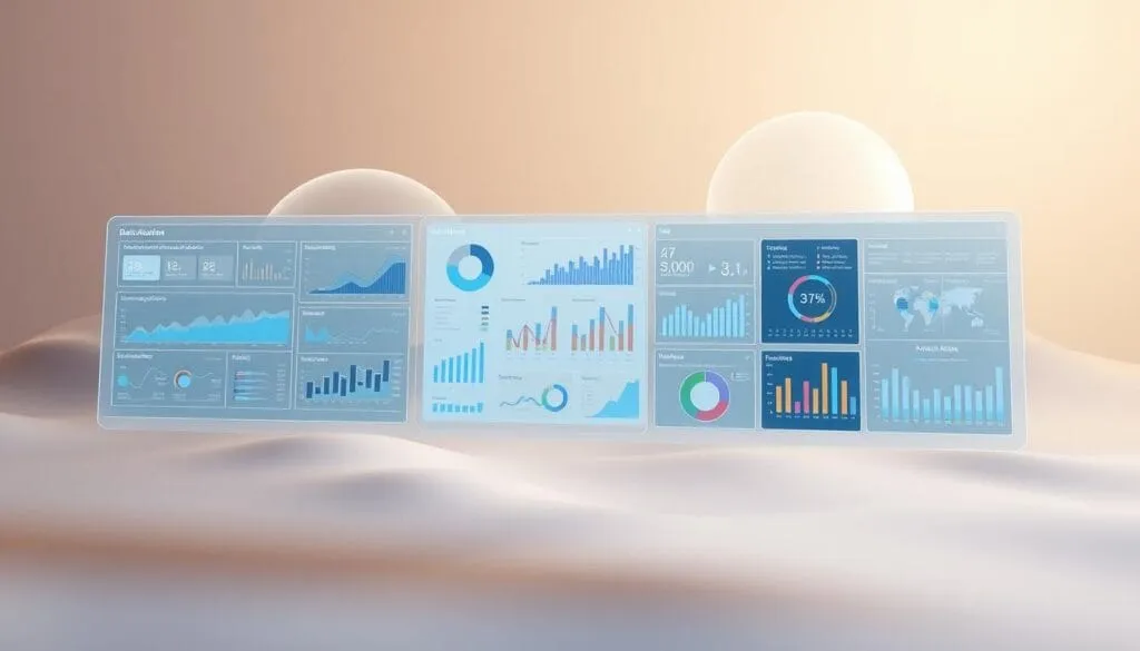 A meticulously crafted data visualization dashboard floats in a serene virtual environment. The foreground showcases interactive charts, graphs, and infographics displaying insightful analytics, trends, and research findings. The middle ground features a sleek, minimalist interface with intuitive data exploration tools. In the background, a soft, diffused lighting casts a contemplative atmosphere, while abstract shapes and gradients evoke a sense of digital enlightenment. The entire scene exudes a seamless fusion of cutting-edge technology and profound intellectual discovery, perfectly suited to illustrate the "Research, Insights, and Analytics in Virtual Reality" section of the article.