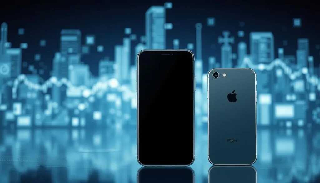 A sleek, high-tech Android phone and an elegant iOS device float gracefully against a backdrop of dynamic, holographic data visualizations. The devices are presented in a clean, minimalist style, their surfaces gleaming with a smooth, futuristic sheen. Soft, directional lighting accentuates the devices' curves and highlights the seamless integration of their hardware and software components. The overall composition conveys a sense of harmony and compatibility, reflecting the effortless pairing of these two leading mobile platforms for an immersive virtual reality experience.