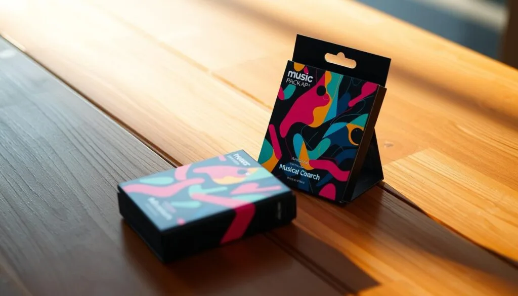 A vibrant music pack sits on a wooden surface, its sleek design and bold colors catching the eye. The pack's exterior features a striking abstract pattern, hinting at the diverse musical genres and styles it contains. Soft, directional lighting illuminates the pack, creating a sense of depth and dimension. The overall composition exudes a harmonious, rhythmic energy, inviting the viewer to explore the pack's contents and discover their perfect Beat Saber groove. The scene is captured with a clean, high-resolution lens, allowing for a crisp, detailed representation of the subject.