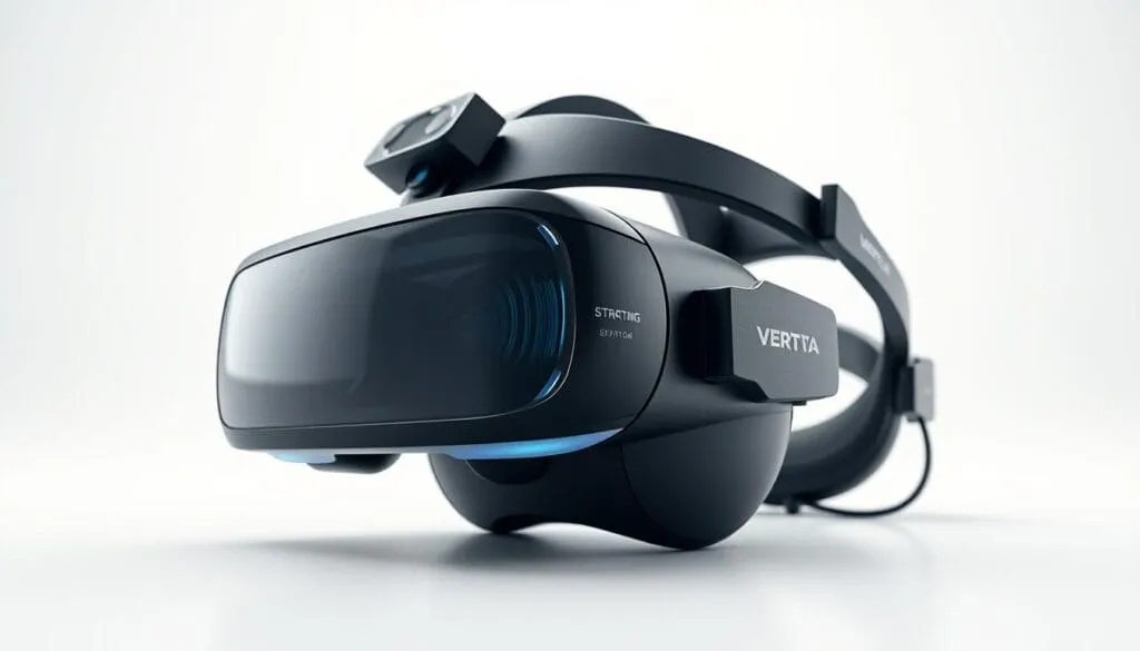 Detailed, high-resolution rendering of a set of advanced virtual reality headsets with eye-tracking capabilities. The headsets are showcased in a sleek, minimalist studio setting, with soft, directional lighting that accentuates their modern, ergonomic design. The headsets are positioned in the foreground, with a clean, white background that allows the devices to be the focal point. The lenses are crystal clear, and the adjustable straps and components are rendered with precision, highlighting the engineering and attention to detail. The overall mood is one of technological sophistication and innovation, setting the stage for the "Eye Tracking VR Headset" article section.