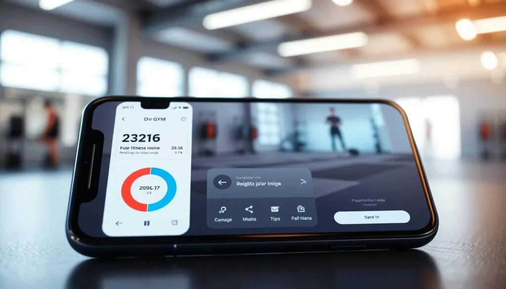 A sleek, modern smartphone screen displays a polished companion app for Gym Class VR. In the foreground, intuitive fitness tracking widgets showcase real-time exercise metrics and social features, inviting users to connect and challenge friends. The middle ground features a minimalist user interface, with clean typography and simple iconography guiding seamless navigation. In the background, a blurred 3D virtual gym environment hints at the immersive VR experience, creating a sense of place and integration between the digital and physical realms. Soft, directional lighting illuminates the scene, giving it a refined, high-tech ambiance. The overall composition conveys the app's role as a trusted, accessible portal to the Gym Class VR world, empowering users to elevate their workouts through social engagement and data-driven insights.